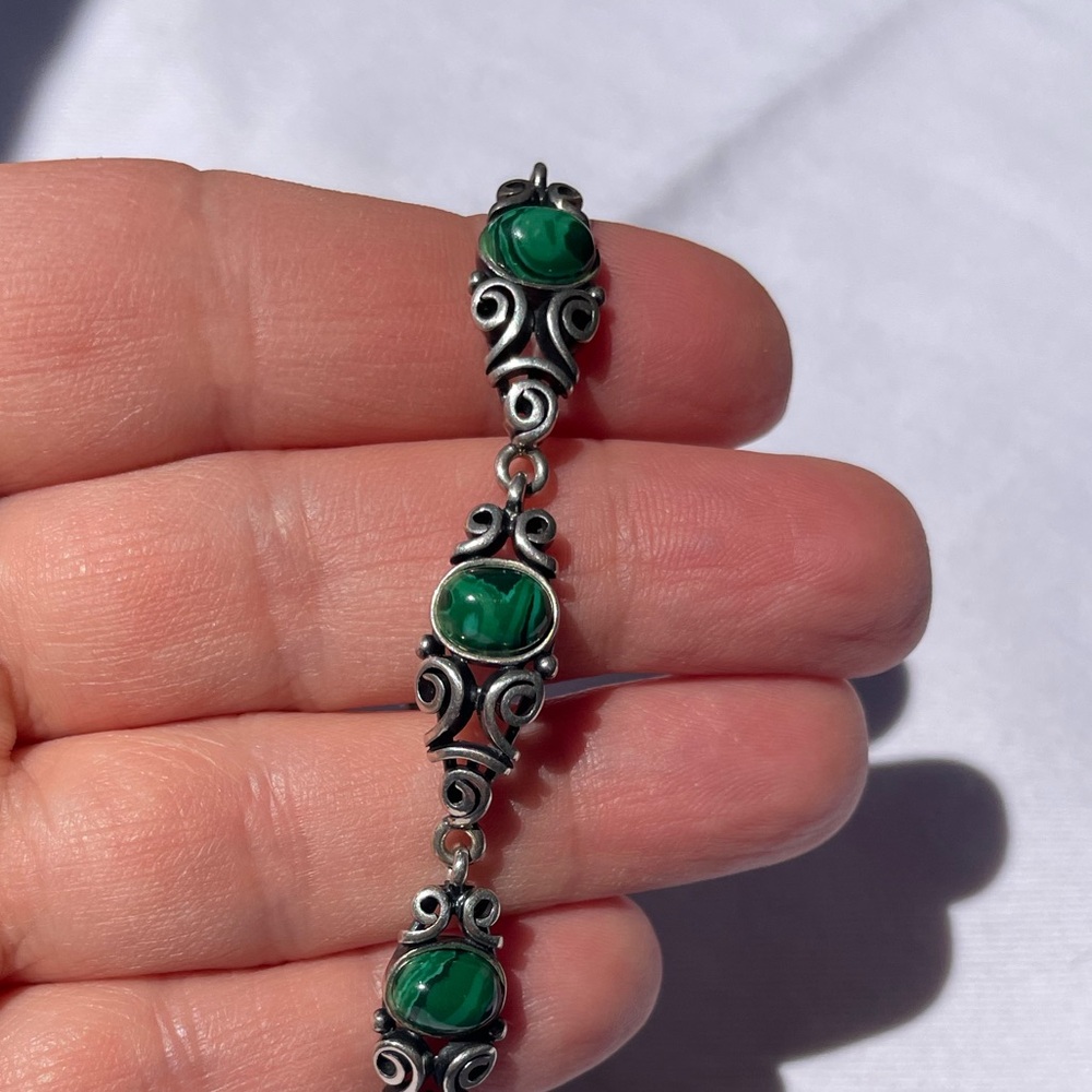 Sterling and Malachite Scroll Bracelet